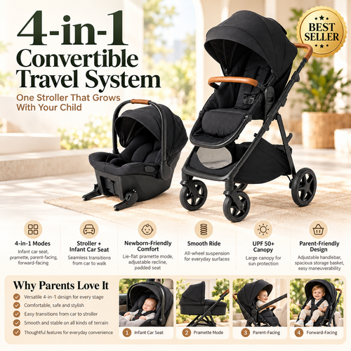 4-in-1 Baby Stroller Travel System with Infant Car Seat