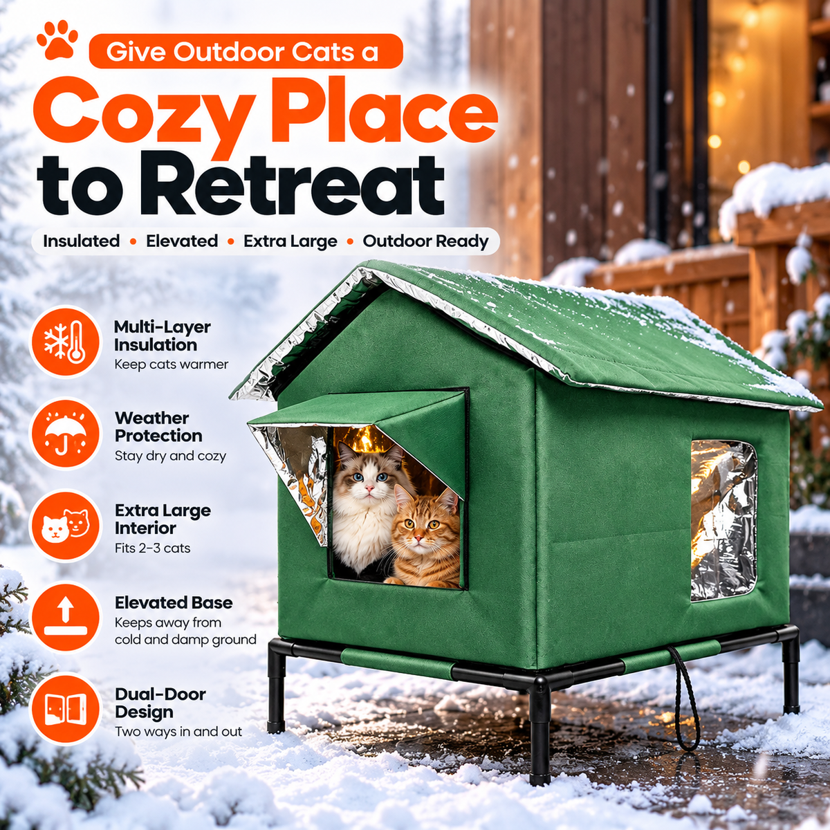 All-Weather Outdoor Cat Shelter – Waterproof & Foldable,Extra Large Insulated Outdoor Cat House