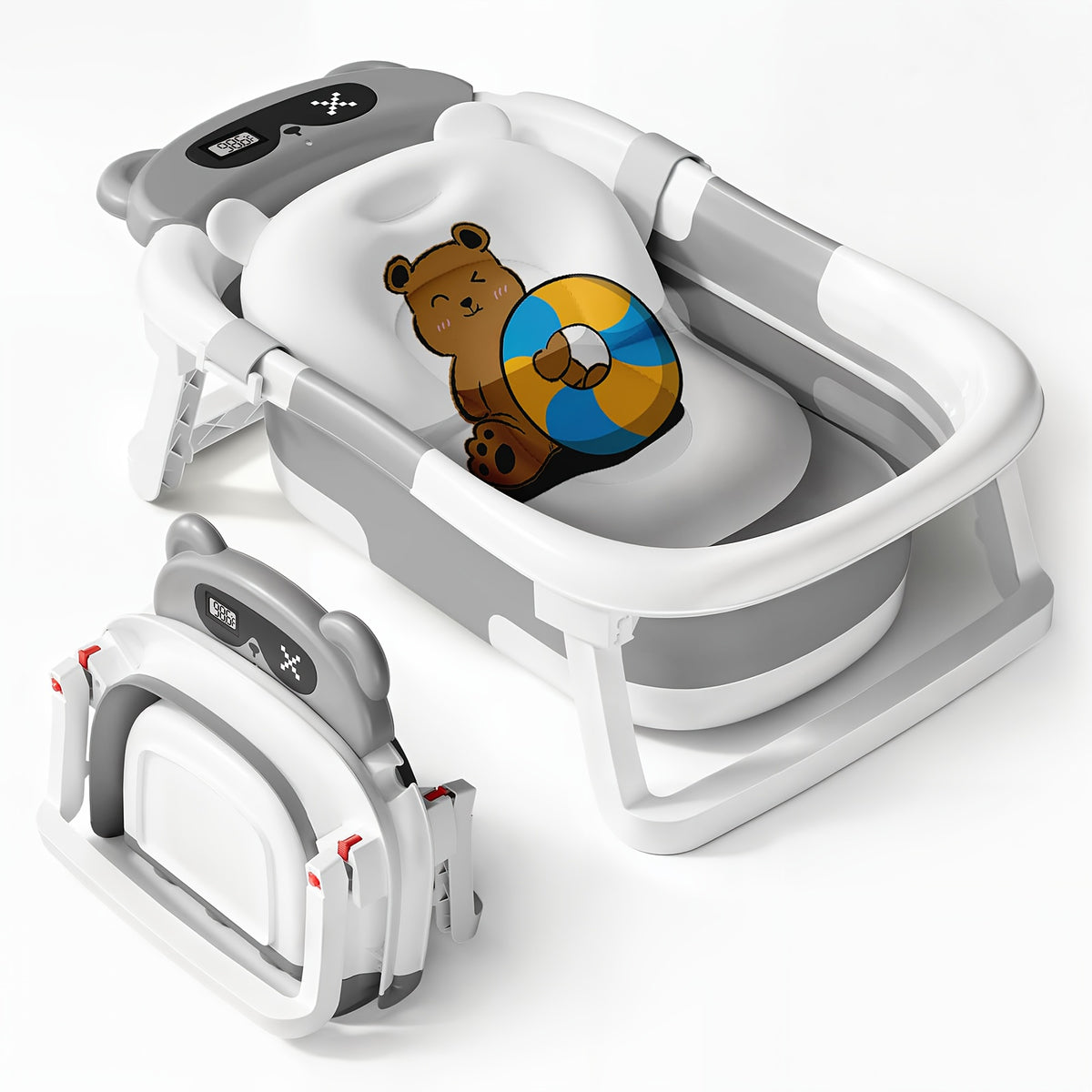 Foldable Baby Bathtub with Cushion & Thermometer
