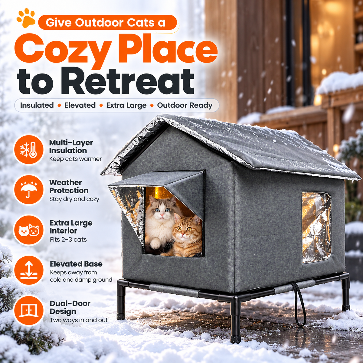 All-Weather Outdoor Cat Shelter – Waterproof & Foldable,Extra Large Insulated Outdoor Cat House