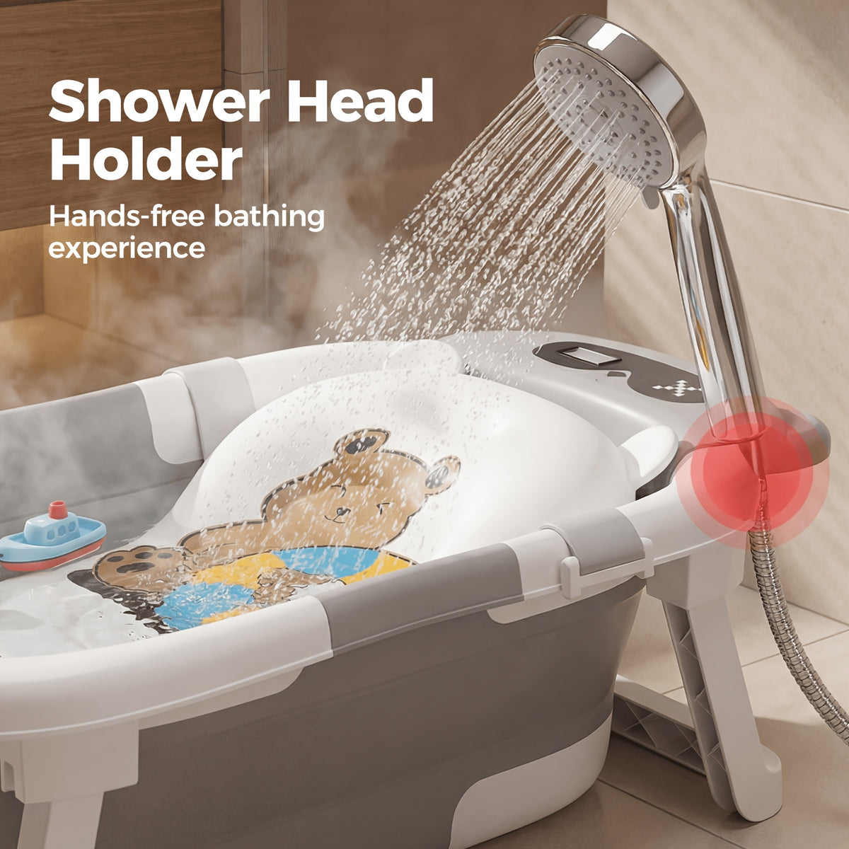 Foldable Baby Bathtub with Cushion & Thermometer