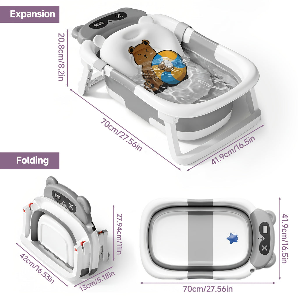 Foldable Baby Bathtub with Cushion & Thermometer