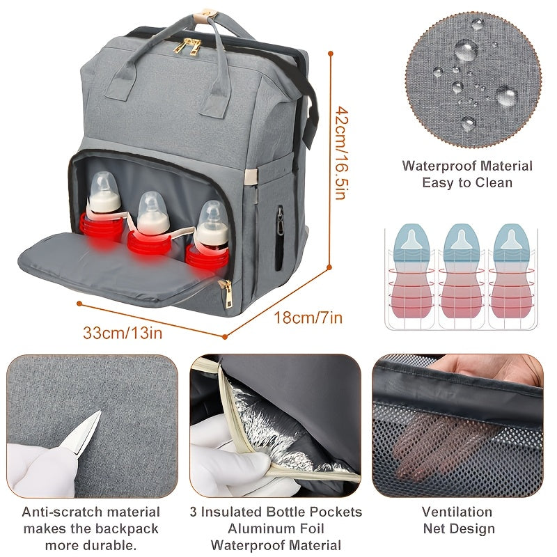 3 in 1 Multifunctional Baby Diaper Backpack with Stroller Straps