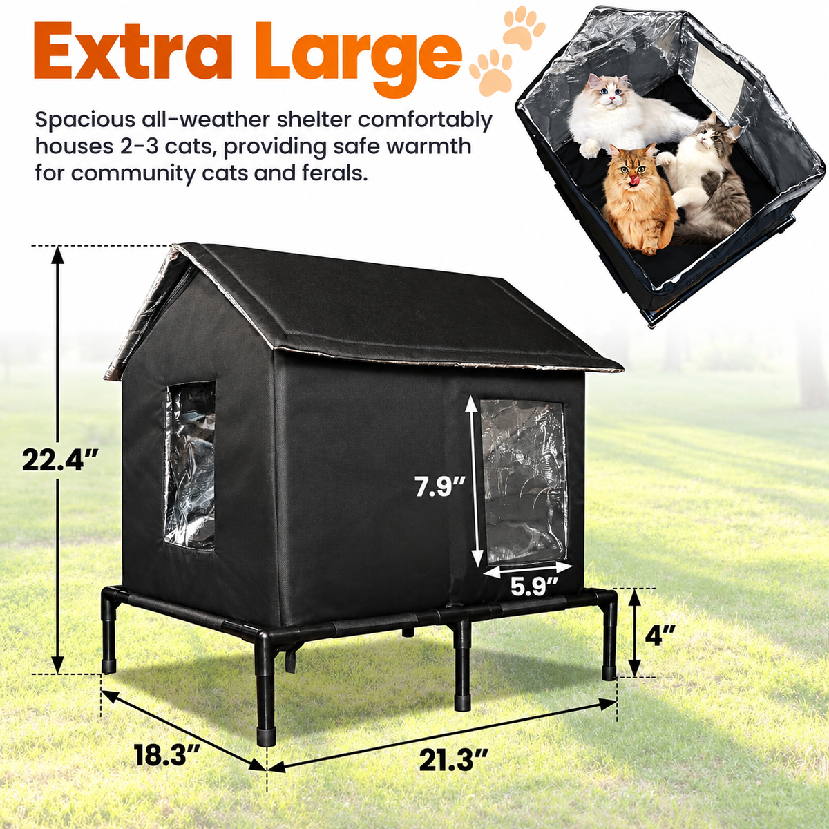 All-Weather Outdoor Cat Shelter – Waterproof & Foldable,Extra Large Insulated Outdoor Cat House
