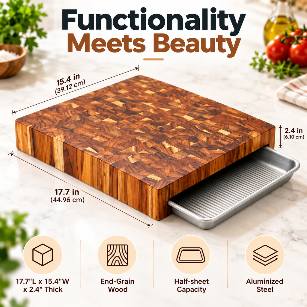 Teak Cutting Board & Quarter Sheet Pan Prep Set