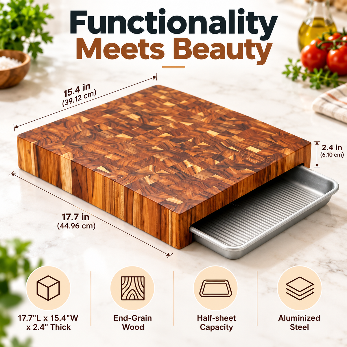 Teak Cutting Board & Quarter Sheet Pan Prep Set
