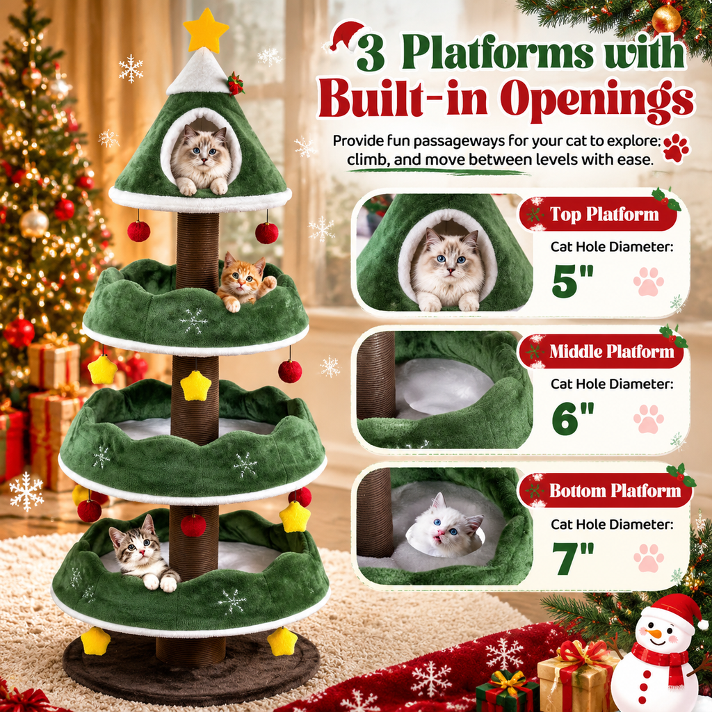 🎁 Christmas Early Bird Special 🎄70.5-Inch Christmas Tree Cat Tower with Condo & Toys