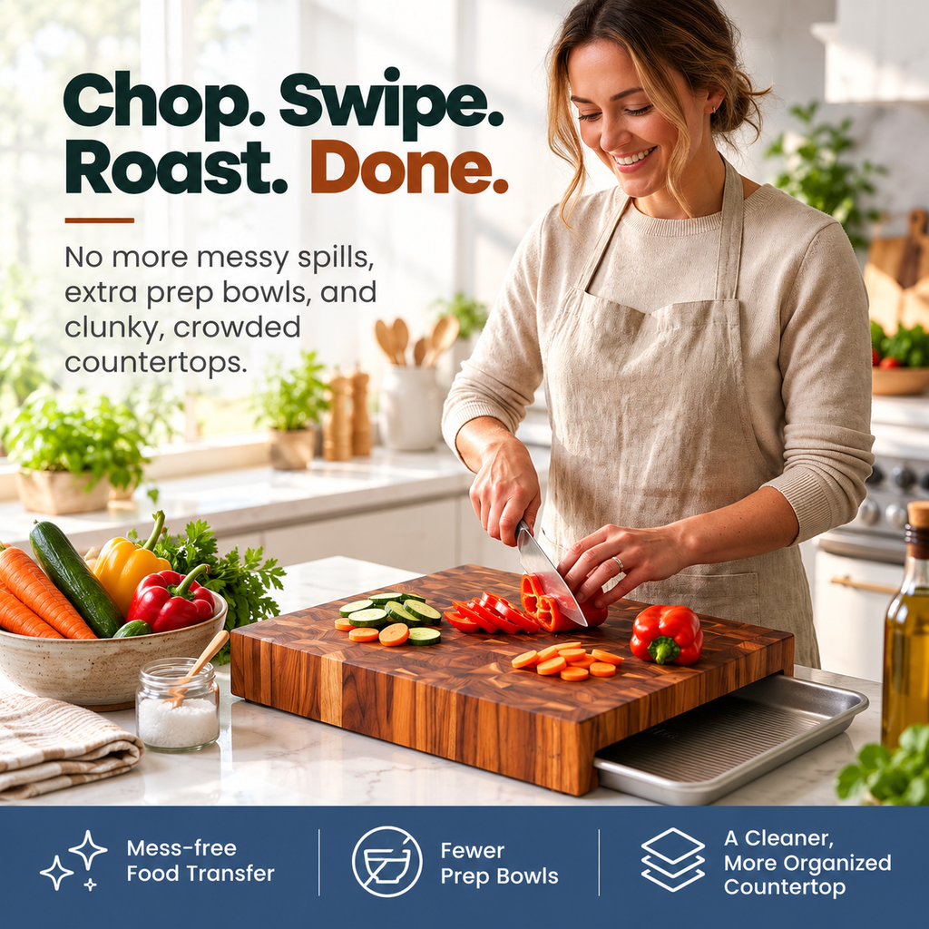 Teak Cutting Board & Quarter Sheet Pan Prep Set