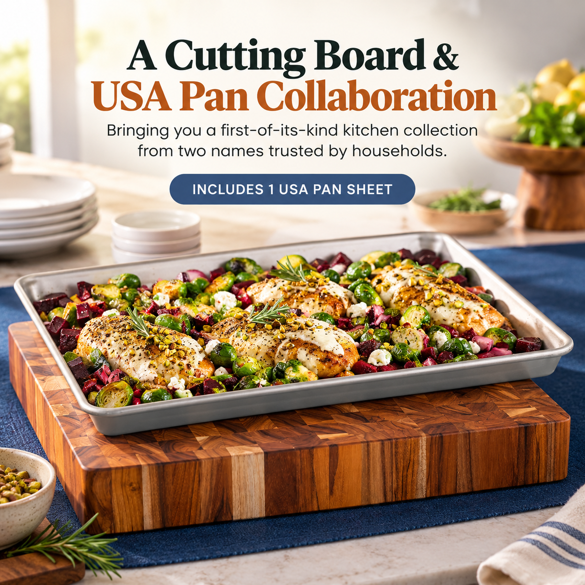 Teak Cutting Board & Quarter Sheet Pan Prep Set