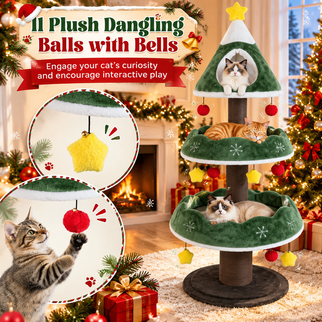 🎁 Christmas Early Bird Special 🎄70.5-Inch Christmas Tree Cat Tower with Condo & Toys