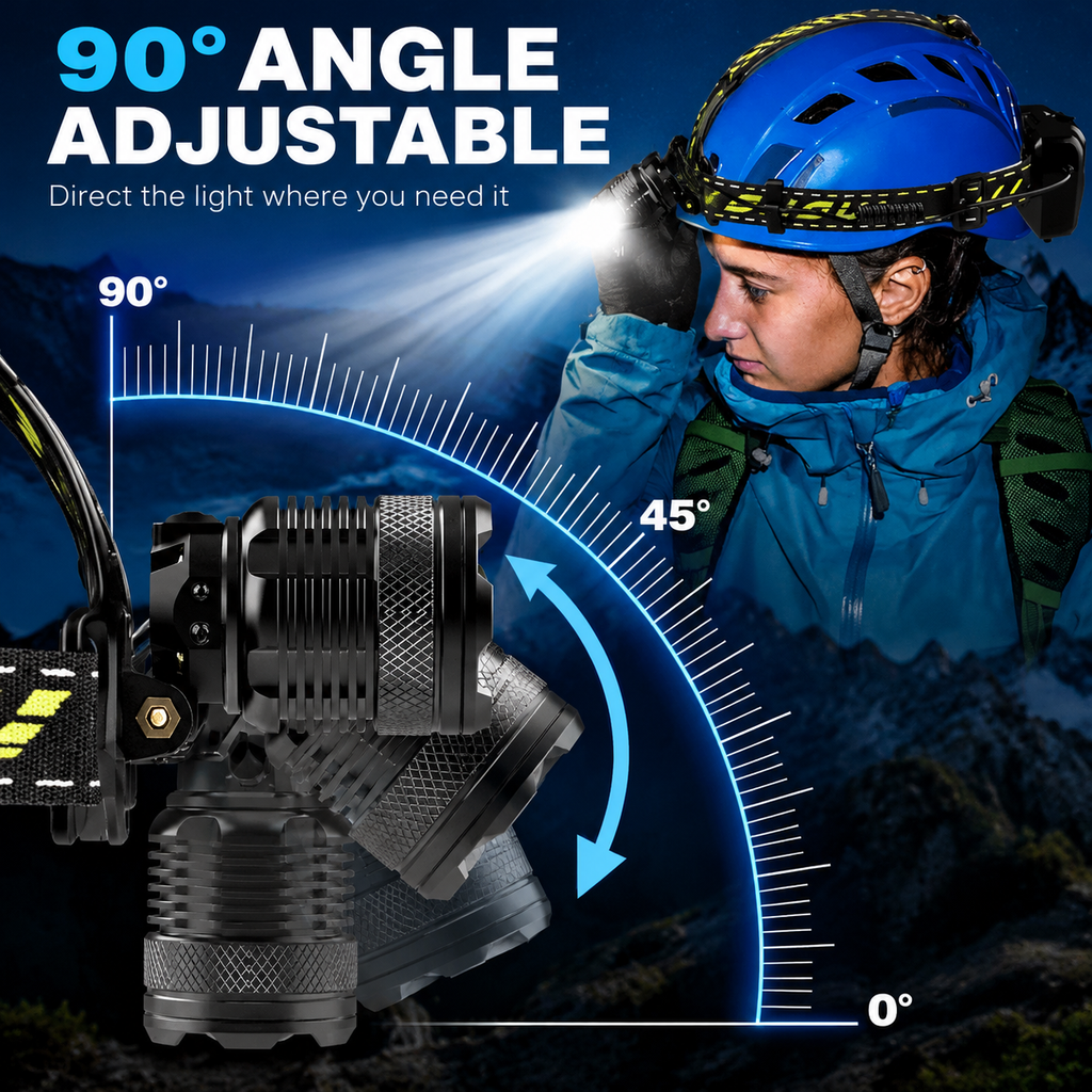 Rechargeable LED Headlamp🔦, 8 Modes, 90° Adjustable, IP68