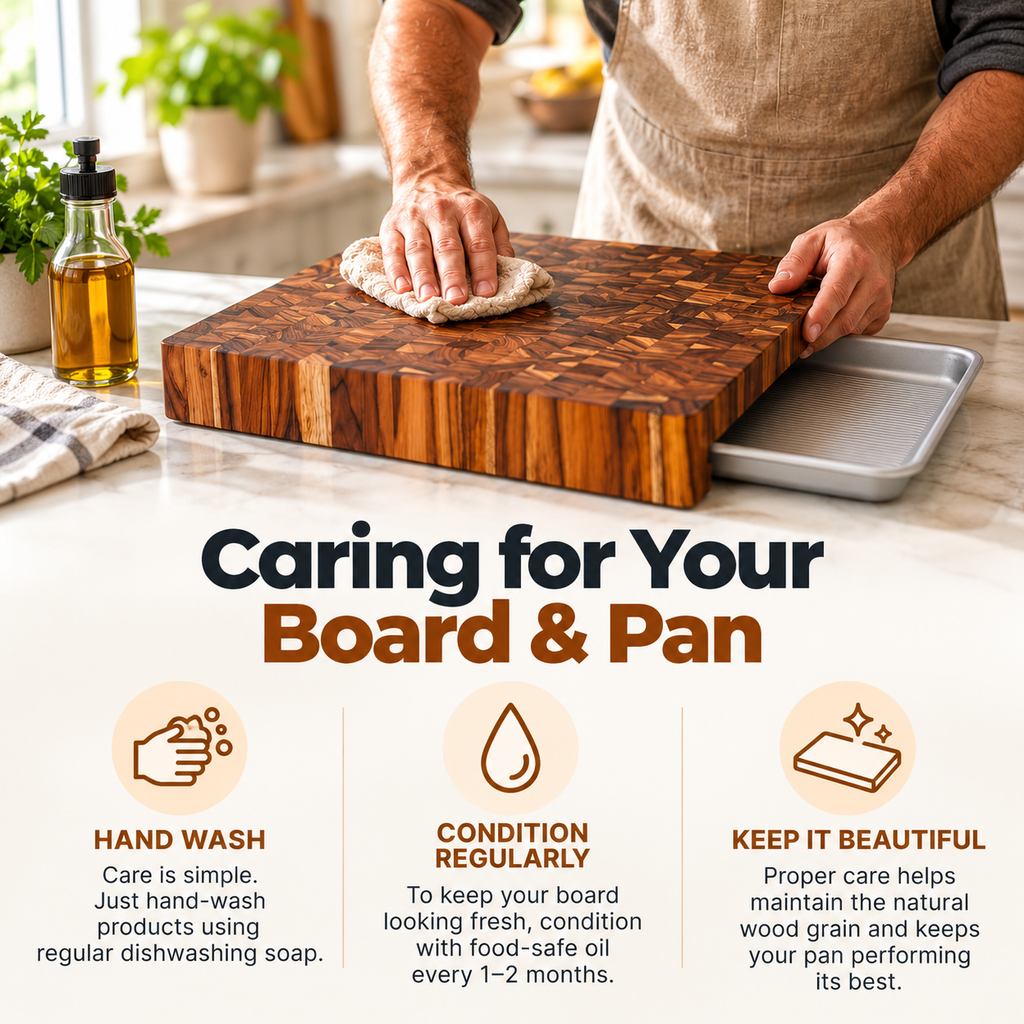 Teak Cutting Board & Quarter Sheet Pan Prep Set