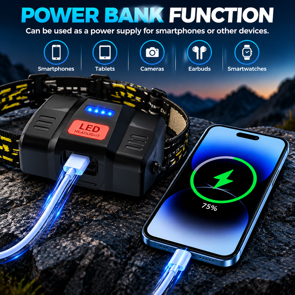 Rechargeable LED Headlamp🔦, 8 Modes, 90° Adjustable, IP68