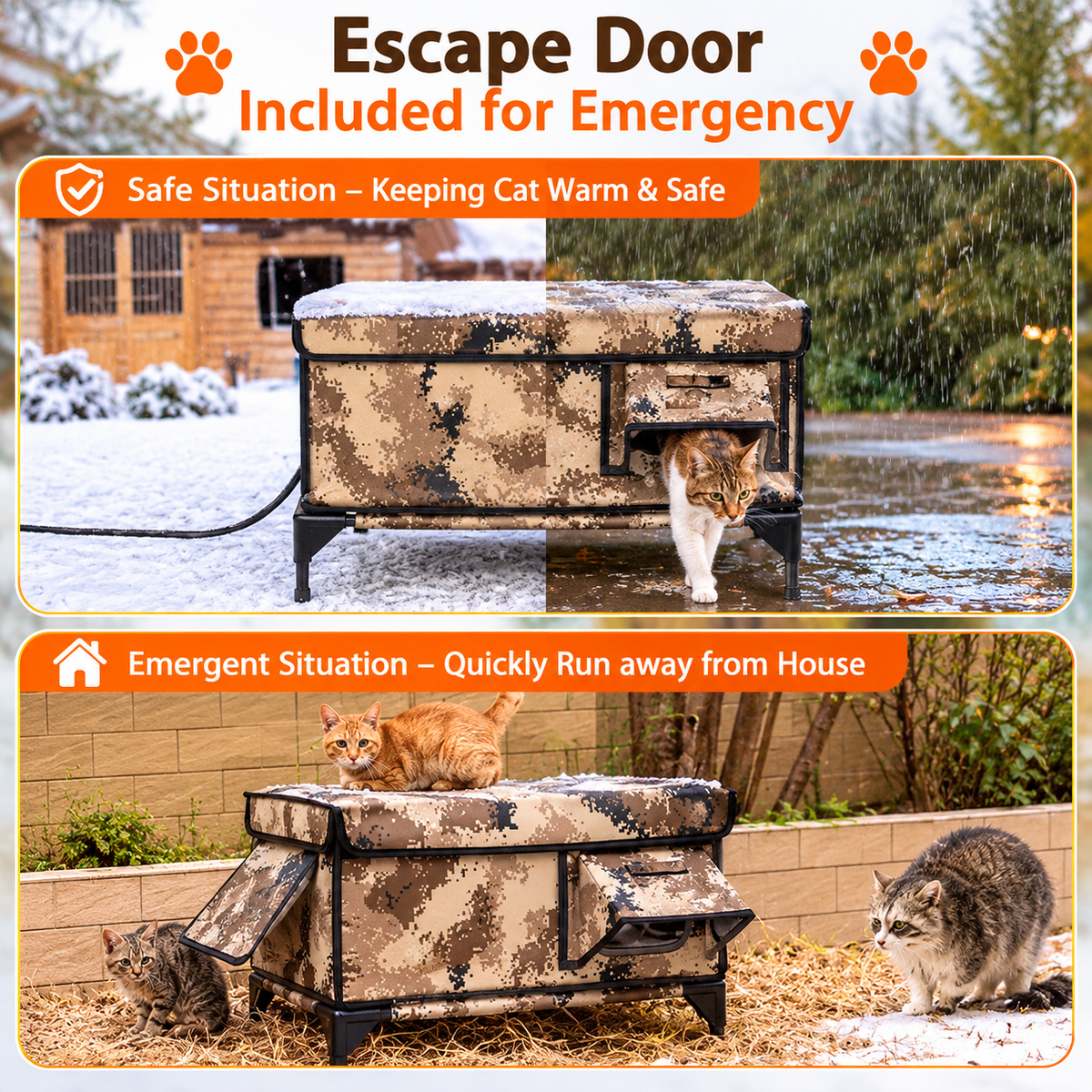 💕Pet Care|🐾Heated Insulated Outdoor Cat House with Safe Escape Door