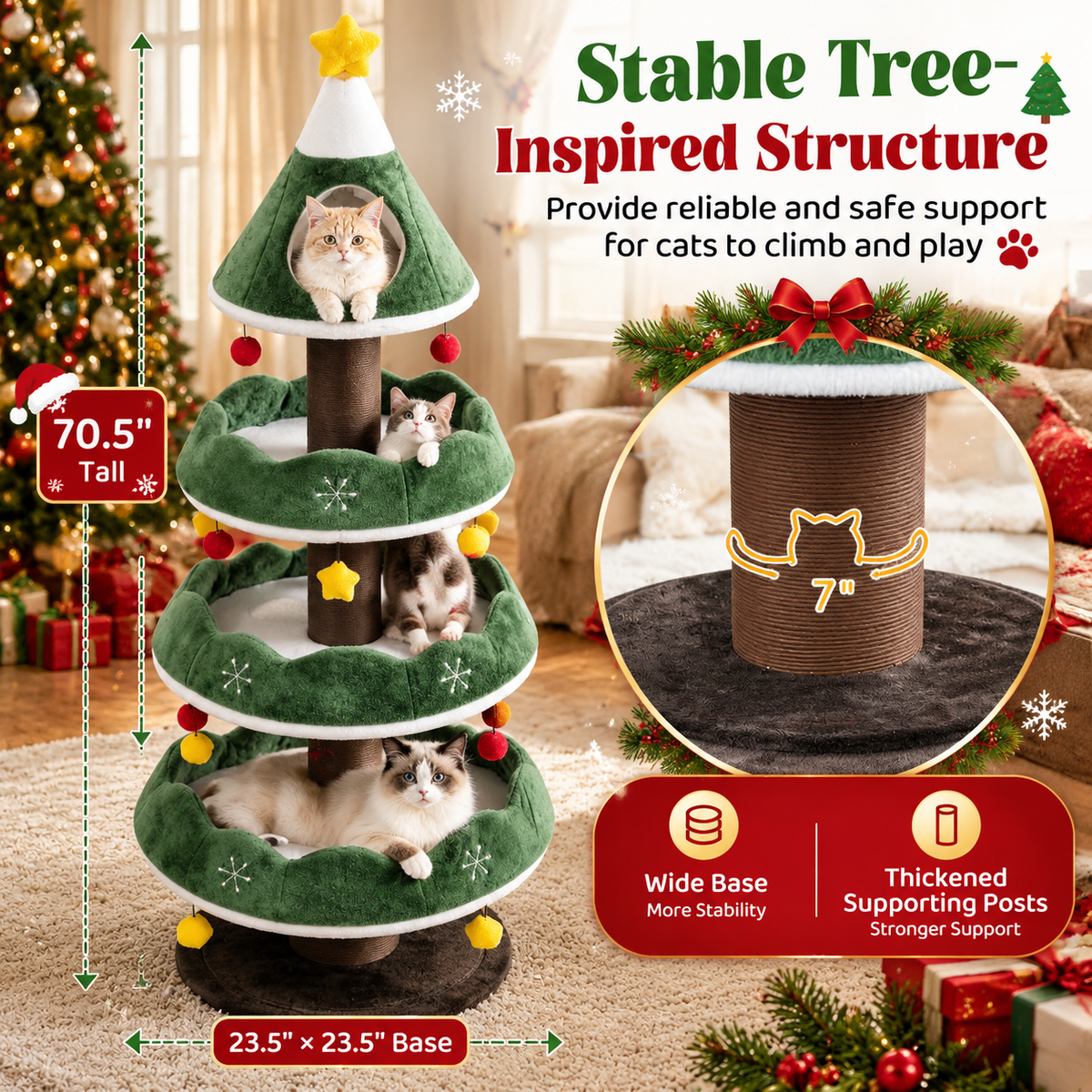 🎁 Christmas Early Bird Special 🎄70.5-Inch Christmas Tree Cat Tower with Condo & Toys