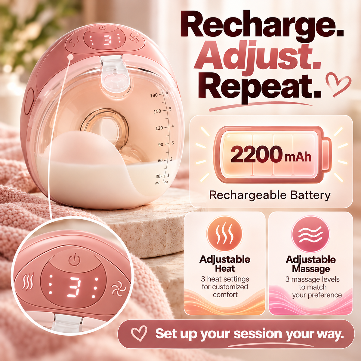 Wearable Breast Pump with Warm Massage & 48 Pumping Modes