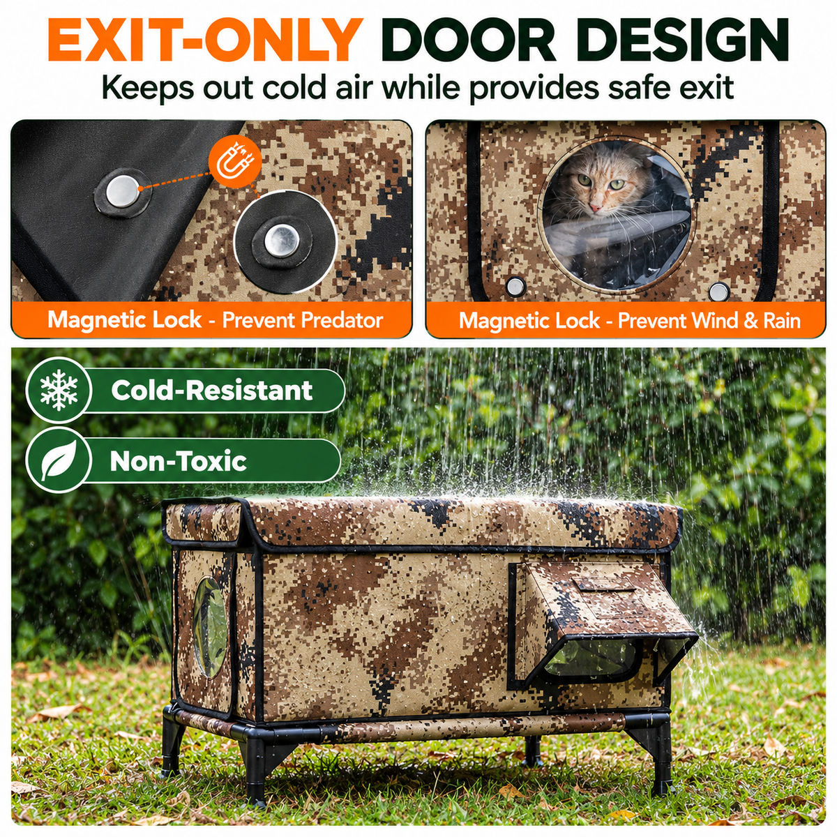 💕Pet Care|🐾Heated Insulated Outdoor Cat House with Safe Escape Door