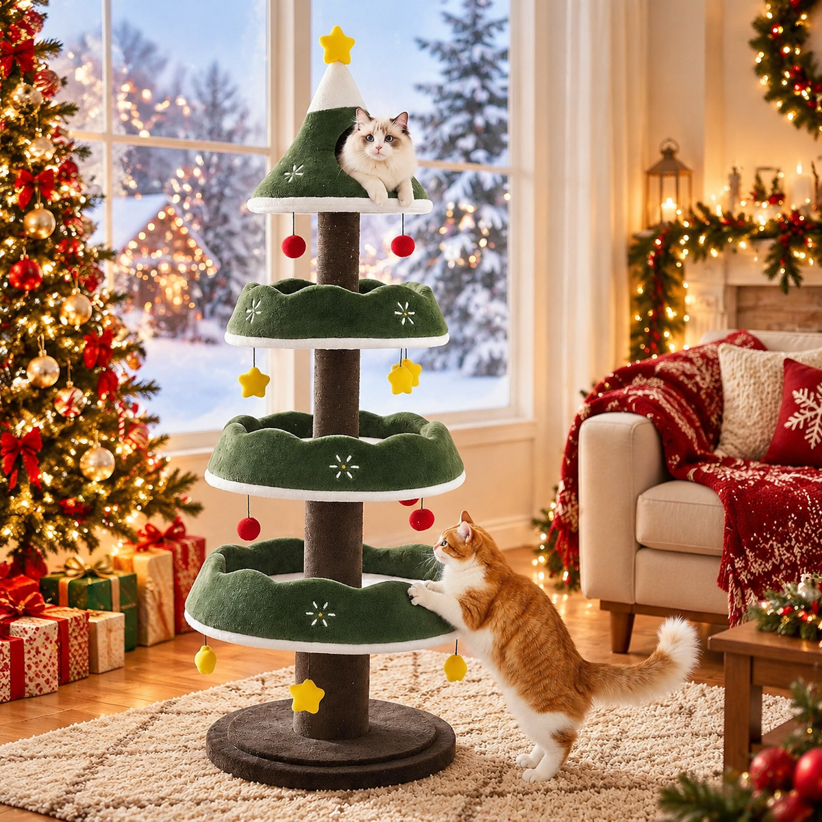 🎁 Christmas Early Bird Special 🎄70.5-Inch Christmas Tree Cat Tower with Condo & Toys